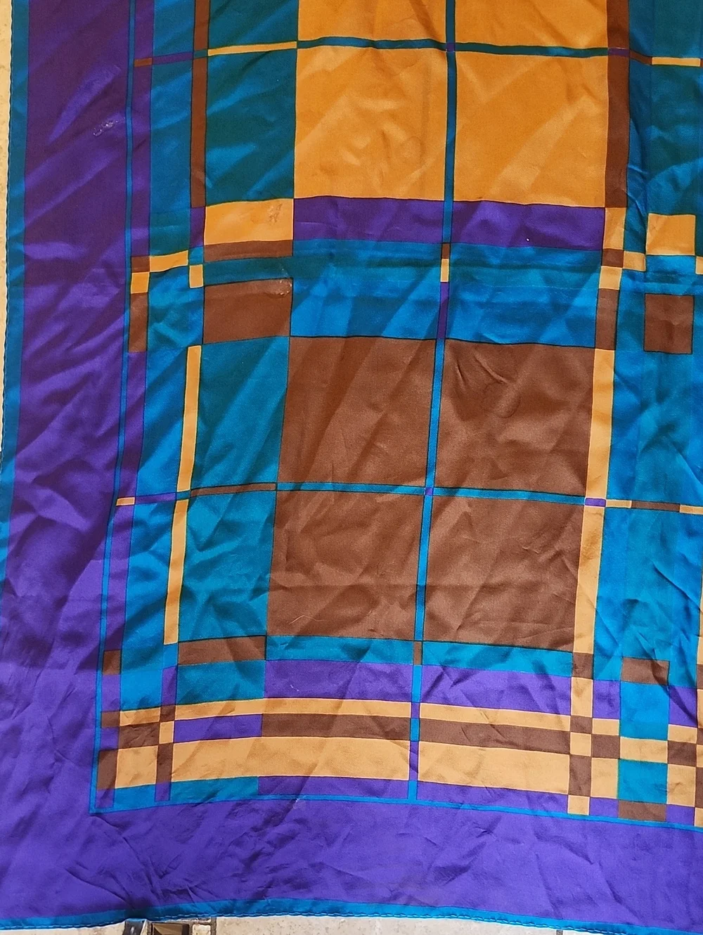 Vtg Made In Italy Blue, Purple & Gold Geometric Silk Scarf 30 X 30